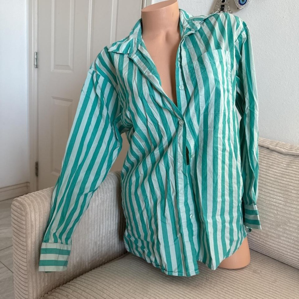 A new day Green & white striped button-up shirt